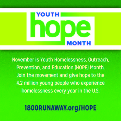 November is Homeless Youth Awareness Month